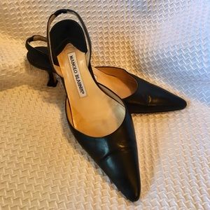 Manolo Blahnik Black sling back kitten heel shoes